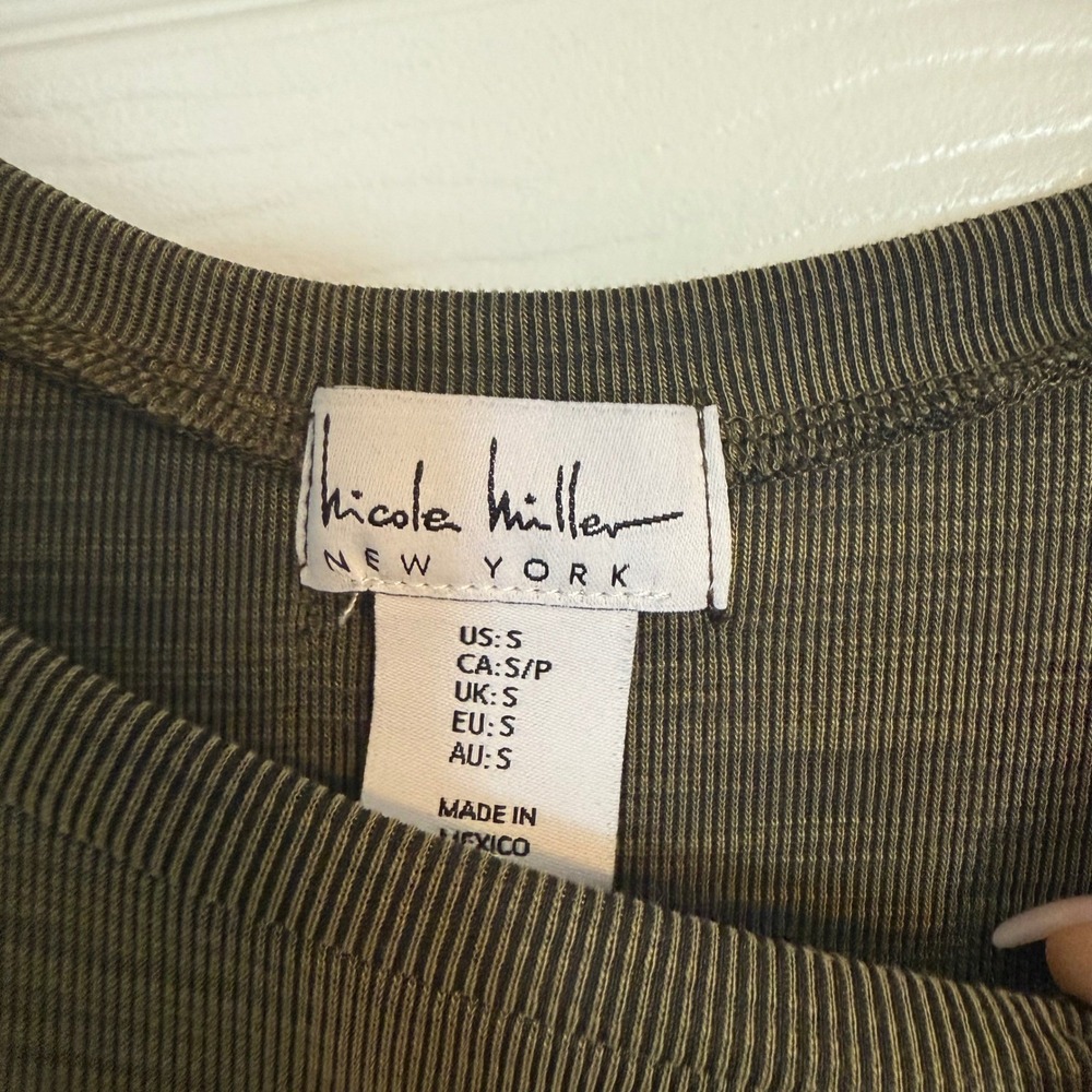 Nicole Miller New York Olive Green Ribbed Knit Tie Front Midi Dress S - Picture 3 of 5